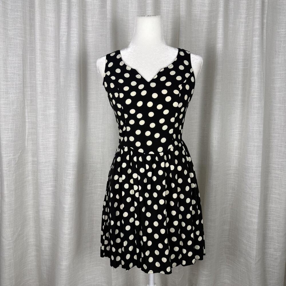 Xhilaration Dress Juniors Small Black Polka Dot Fit Flare V Neck Sundress Party